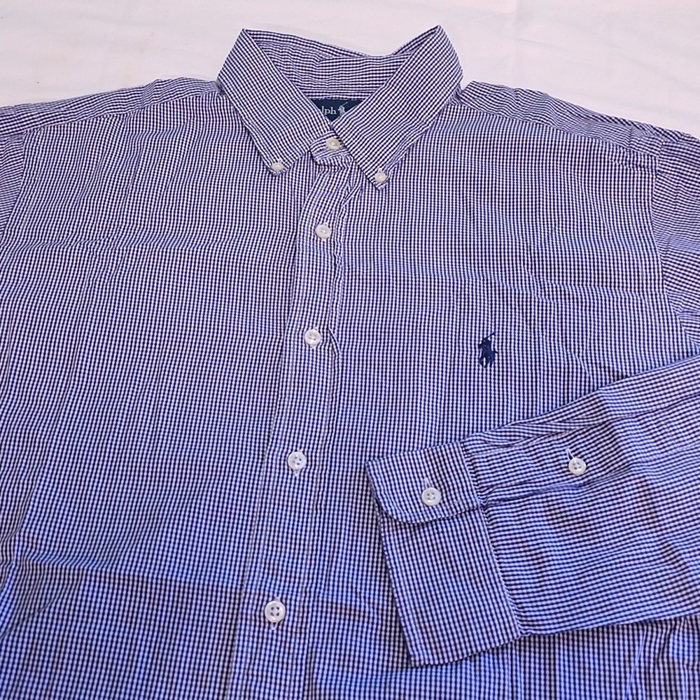 Ralph Lauren Button Down Mens 16.5 36/37 Purple Gingham Classic Fit Cotton Shirt